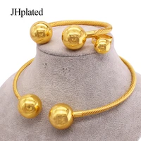 dubai gold plated filled wedding big round ball jewelry set gifts necklace pendants bracelet ring jewellery set for women