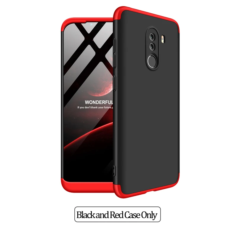 Black Red Case Only 3-в-1 Стекло+ бронированный чехол для телефона xiaomi pocophone F1 case 360 Жесткий ПК анти-противоударный бампер чехол pocofone f1 оригинальным стеклянным корпусом xiaomi pocophone f1 чехол на Покофон Ф1 чехол - Цвет: Black Red Case Only