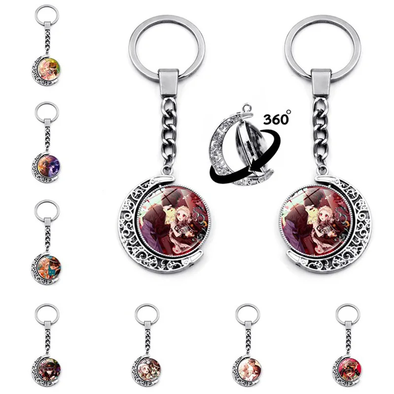

Toilet-Bound Hanako kun Cute Cartoon Japanese Anime Keychain Kawaii Glass Sided Rotating Moon Charm Metal Key Ring Accessories