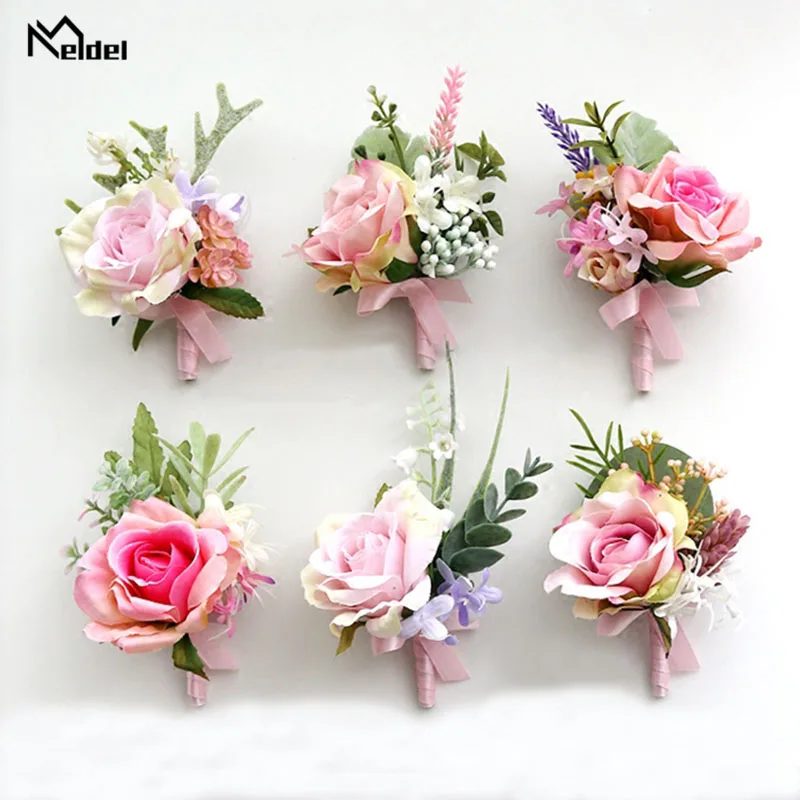 

Meldel Rose Wrist Corsage Wedding Boutonnieres Quality Bridal Wrist Flower Girl Bracelet Men Corsage Unique Wedding Boutonniere