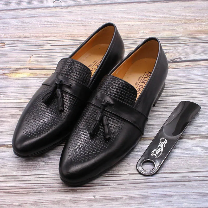 FELIX CHU Men's Tassel Loafers Blue Black Genuine Leather Luxury Brand Casual Shoes Handmade Mens Wedding Comfortable | Обувь