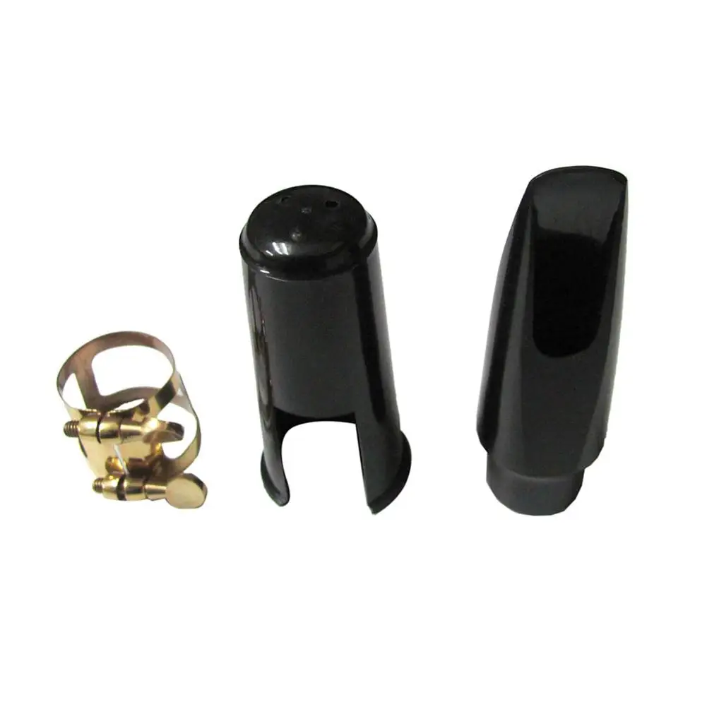 

Alto Saxophone Flute Mouthpiece Head+Cap with Ligature Black and Golden Metal Neck Woodwind Instrument Parts Accessories