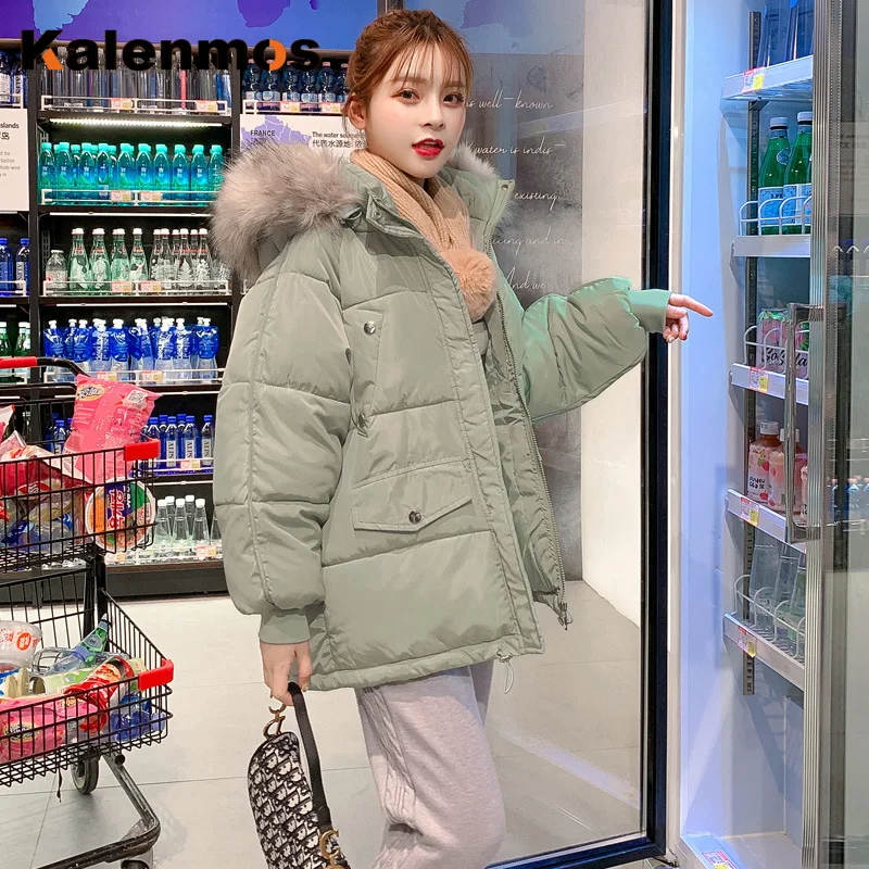 Парка женская зимняя 2020 Корейская хлопковая куртка на молнии однотонная