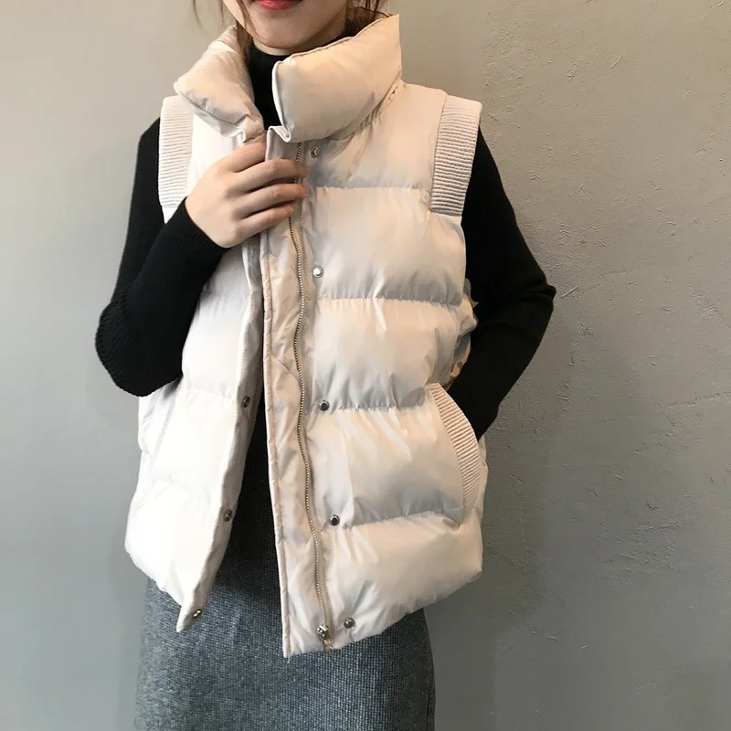

Korean Fashion Winter Vest Women Loose Stand-up Collar Zipper Waistcoat Streetwear Vests Woman Lugentolo