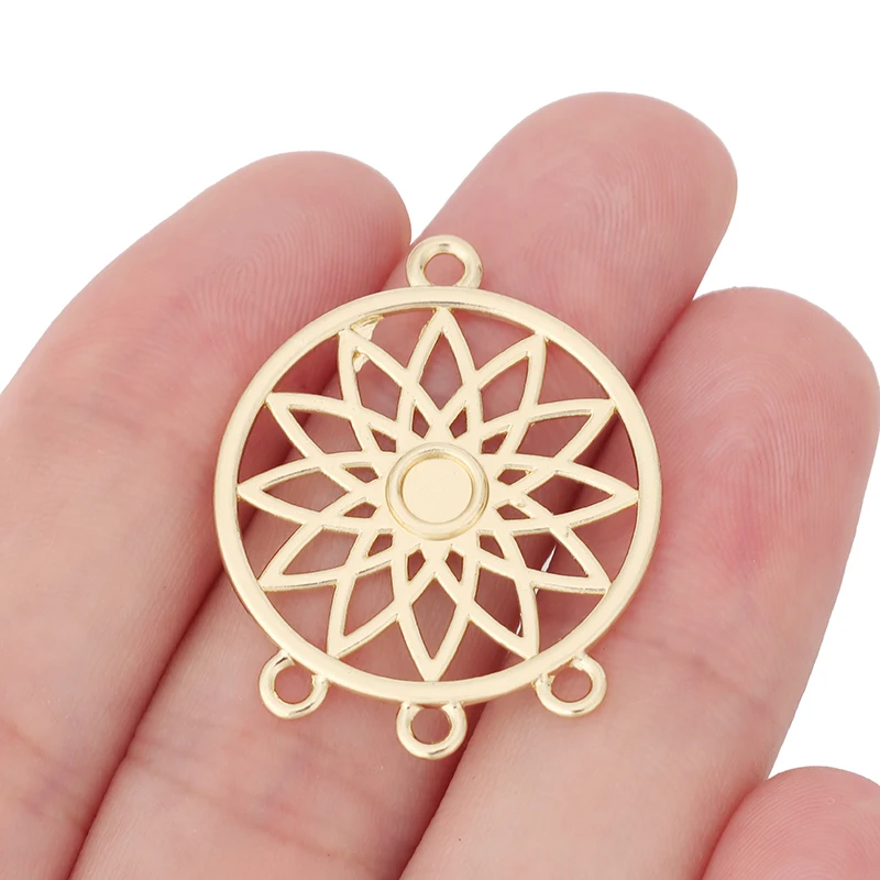 

4 x Antique Gold Color Hollow Out Dream Catcher Earring Connector Charms Pendants for DIY Jewelry Making Accessories 33x27mm