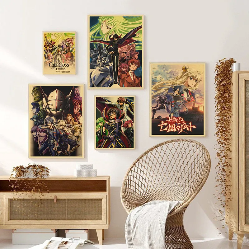 

Постер с классическим японским мультяшным кодом Geass, постер из крафт-бумаги, настенная живопись, для кабинета, гостиной, украшение для семей...