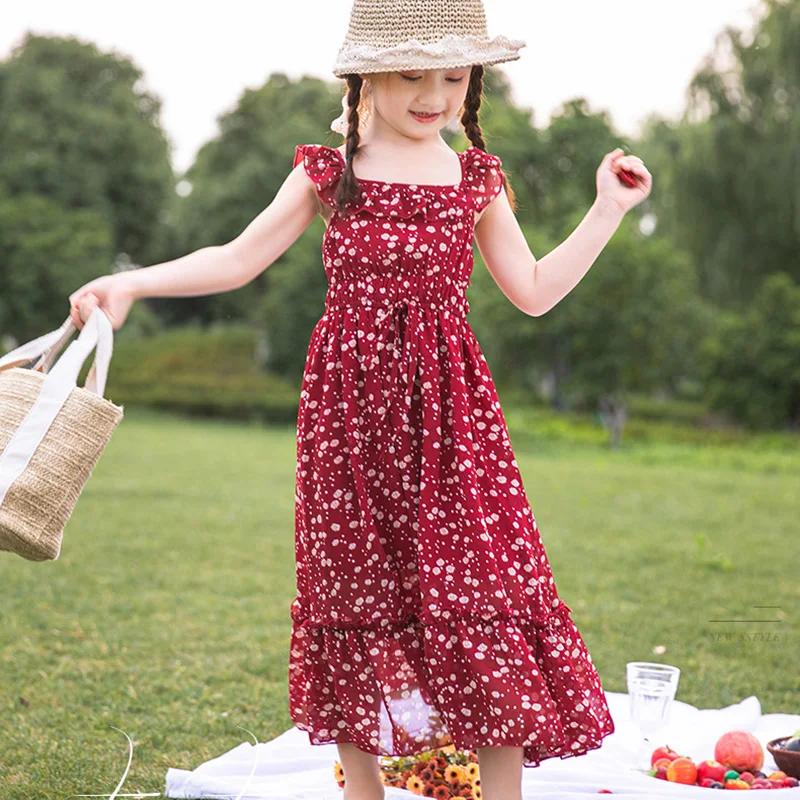 Богемное платье для девочек Модная одежда с принтом Детское летнее пляжное