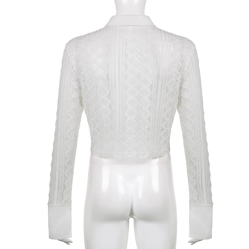 

Rapwriter Vintage Transparent Mesh Blouse Sexy Patched Top y2k Single Breasted Shirt Autumn Long Sleeve Top 90s Women Streetwear