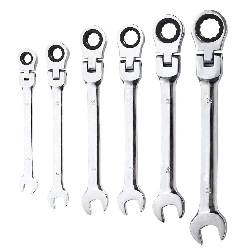 

6PCS Ratchet Spanners Flexible Head Combination Wrenches 8-17mm Metric CR-V Tool Set For Car Repair Combination Ratchet New