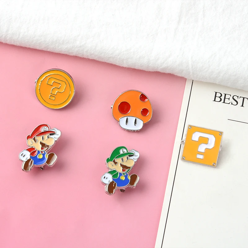 

Famous Classic Game pins Super Bros Cartoon Badges Brooches Bag Clothes Enamel pins Gifts for Game fans Jewelry wholesale