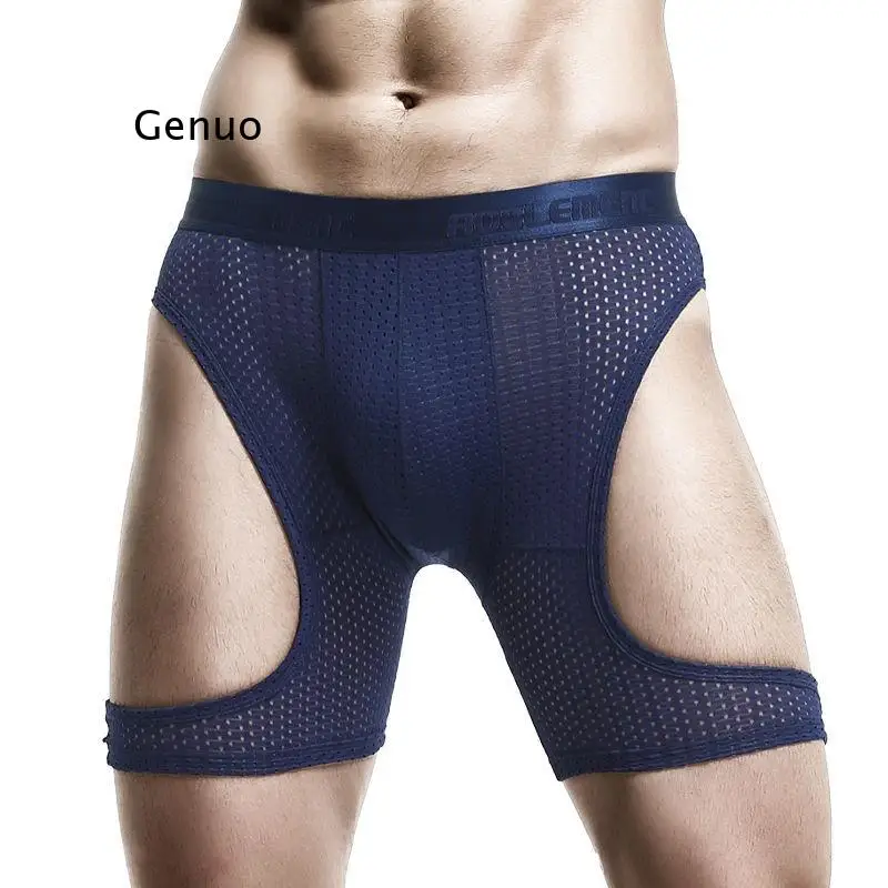 

Men's Underwear Ice Silk Hollow Large Size Boxer Pants Lengthened Sports Running Tight Fitting Wear-Resistant Legs Panties New