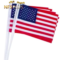 10pcslot usa hand flag 14x21cm polyester printed national flag us united states with plastic flagpoles american flag and banner
