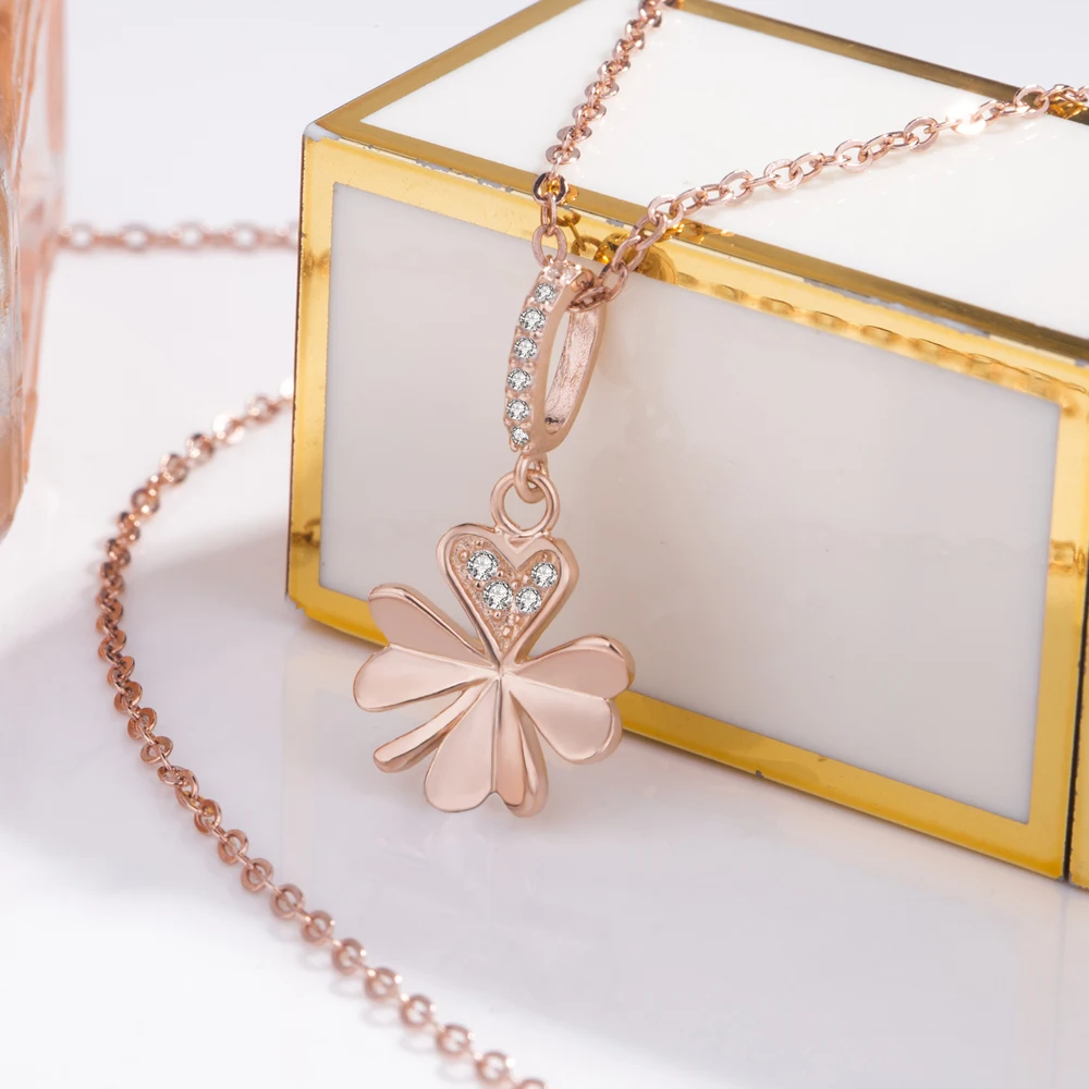 Цепочка женская из серебра 925 пробы с кулоном в виде цветка клевера|Ожерелья| |