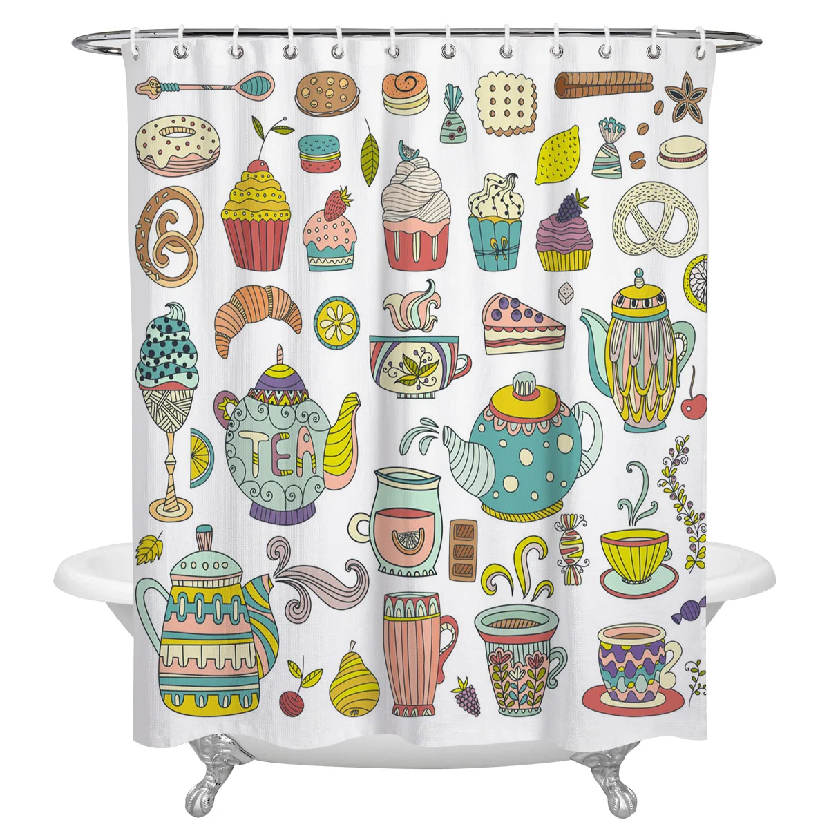 

Заварочный чайник для выпечки фруктов чайные цветы занавеска для душа s Водонепроницаемая занавеска для ванной занавеска из водонепроница...