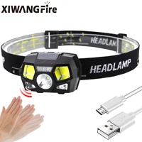 multi mode usb rechargeable led headlamp waterproof head torch 5 lighting modes induction switch camping hand band fishing lamp