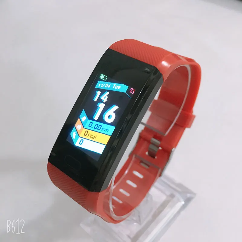 Black red T12 смарт-браслет 1,14 дюймов монитор сердечного ритма кровяного давления спортивный шагомер умная информация напоминание Дистанционное управление Фото - Цвет: Black red