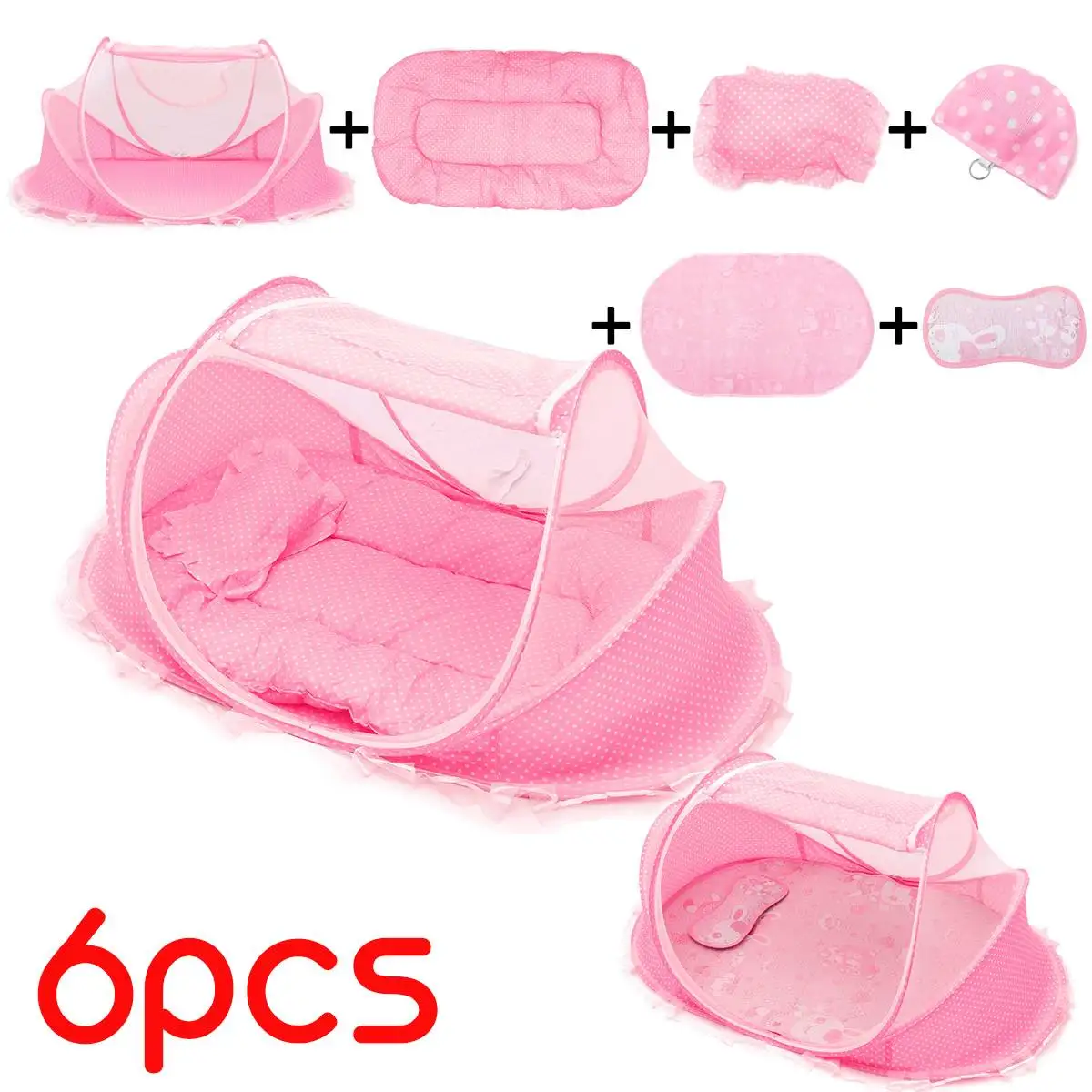 Type 4 (6 pcs) Pink Детская Колыбелька сетка складные детские москитные сетки Кровать Матрас Подушка из трех частей костюм для 0-3 лет Детская палатка Колыбель - Цвет: Type 4 (6 pcs) Pink