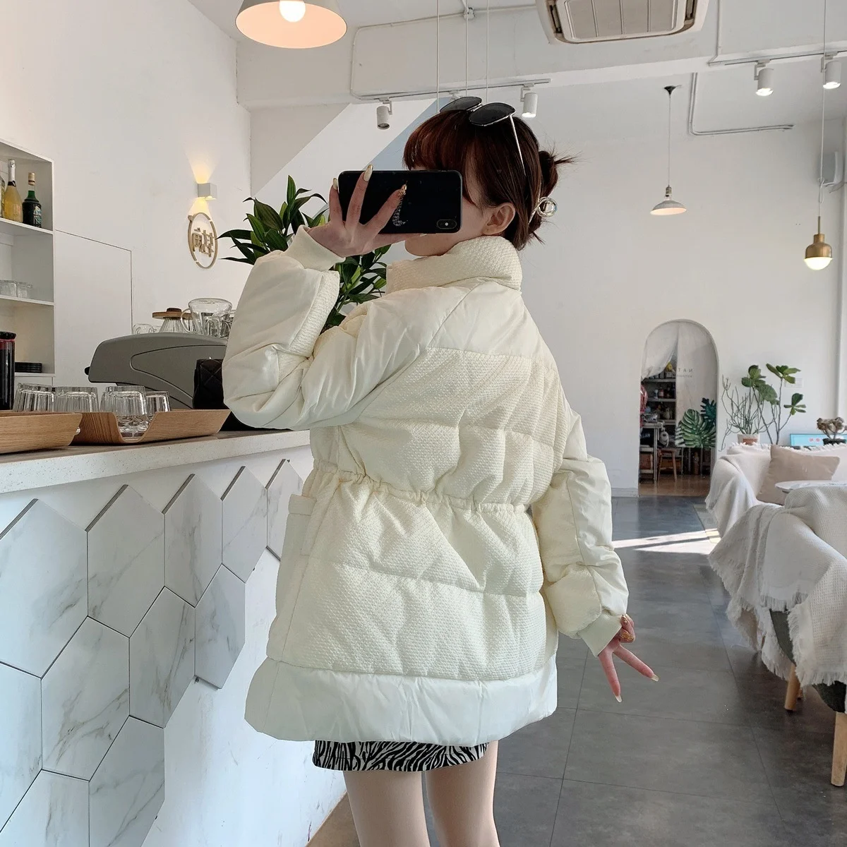 2021 Winter Korean Version New Small Fragrance Down Jacket Women's Medium and Long Stand Collar Waist Closing Fashion Small Coat