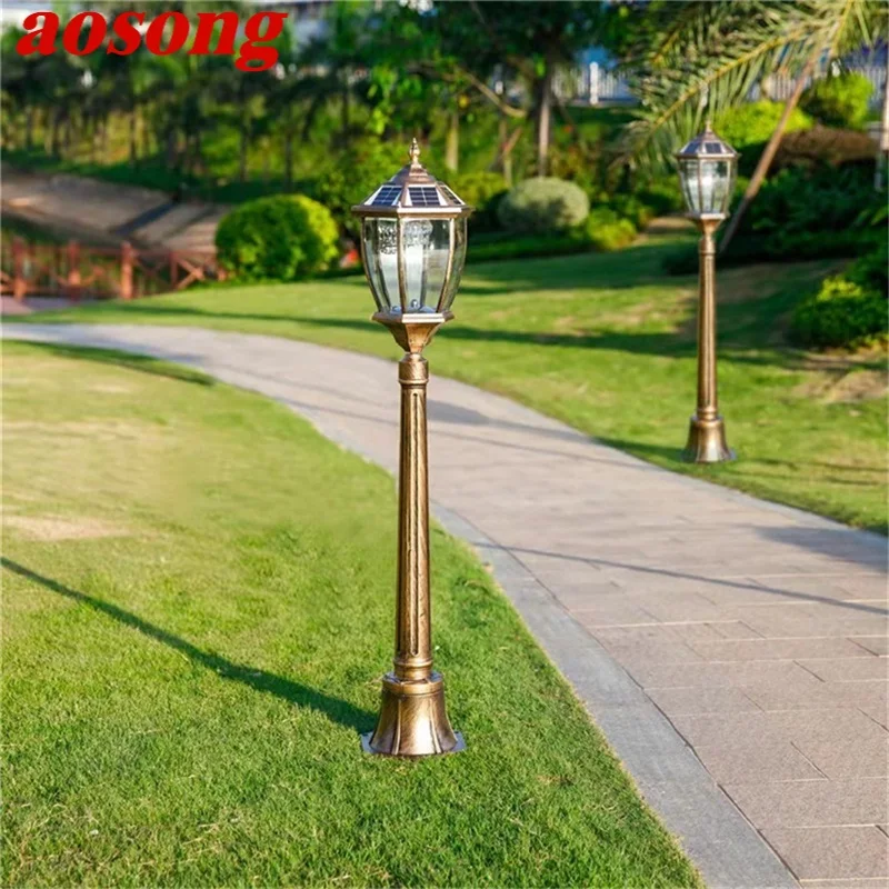 

AOSONG Outdoor Retro Solar Lawn Lamp Lights Classical Bronze Waterproof for Villa Path Garden Decoration