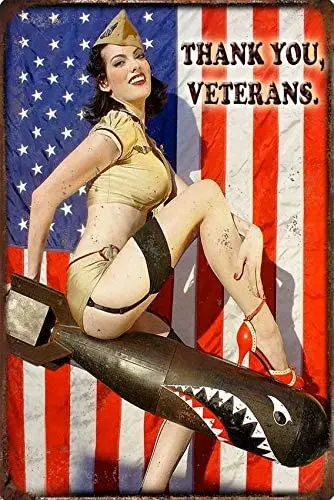 

Thanks Veterans Pinup Military Sign, Military Fan Gift Home Bar Pub Decorative Metal Tin Sign Wall Poster NY-63