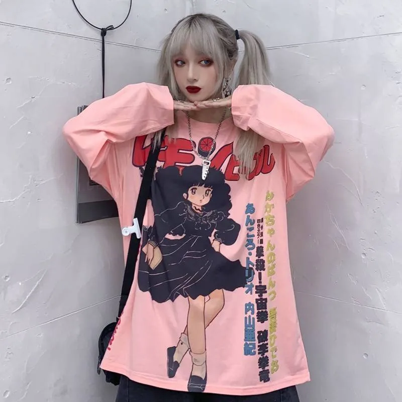 Harajuku футболка уличная одежда японского аниме Женская симпатичная с мультяшным
