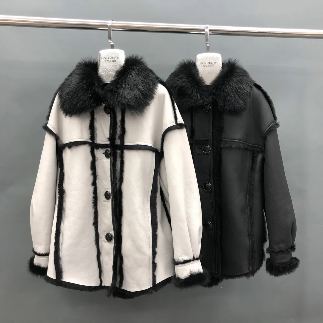 Janefur зимнее пальто из натуральной овчины с мехом для женщин в Корейском стиле