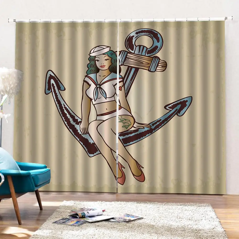 Кастомизированные шторы Aquarelle с якорем привлекательные однотонные занавески для