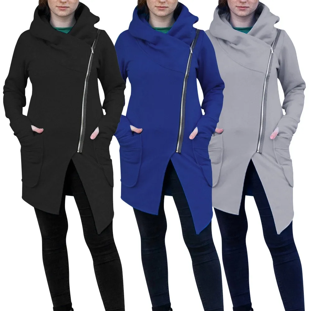 Стильная длинная теплая туника для бара толстовка зима 2019 диагональная молния