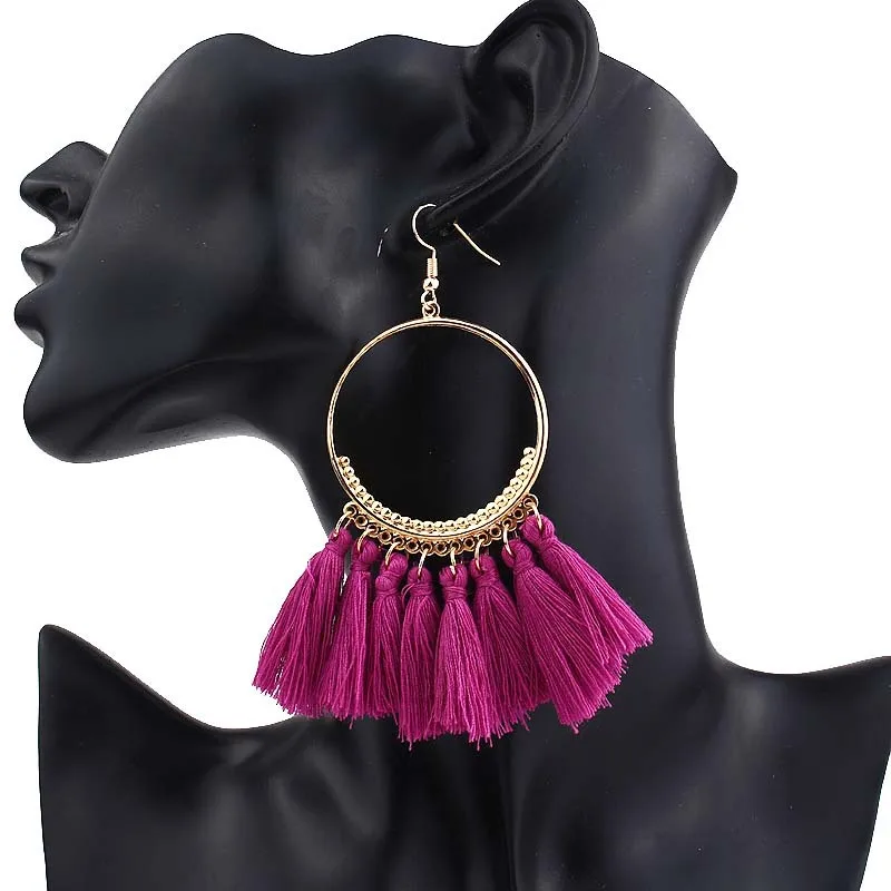 

Vintage Women's Big Statement Tassel Drop Earrings For Girls Round Long Dangle Earring Bohemian 2019 Fashion Jewelry