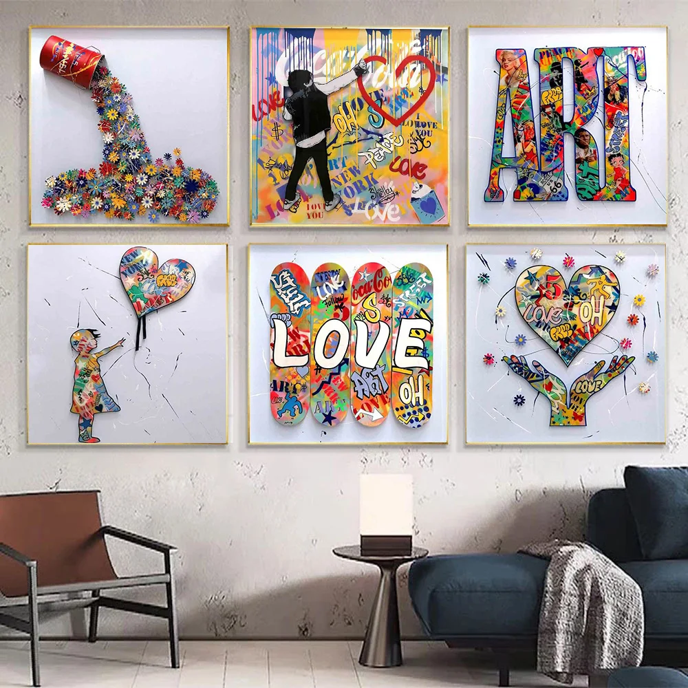 

Street Pop Art Graffiti Canvas Painting Love Hope Butterfly Flower Posters Prints Modern Wall Picture for Living Room Home Decor