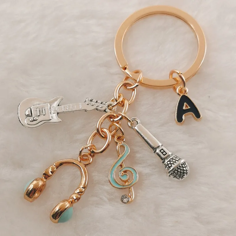 Брелок для ключей с эмалью музыкальная надпись наушники гитара микрофон