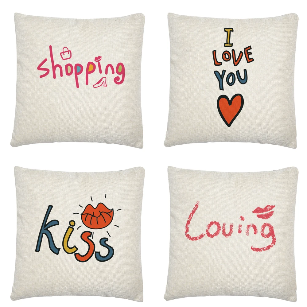 

Color i love you text cartoon pattern Linen Cushion Cover Pillow Case for Home Sofa Car Decor Pillowcase 45X45cm