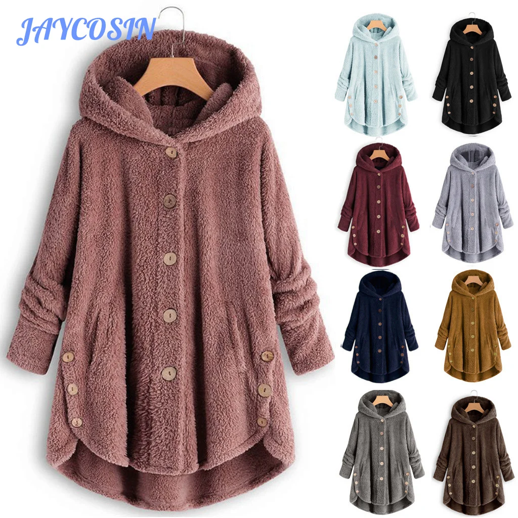 Зимняя женская куртка JAYCOSIN на пуговицах плюшевые топы пальто с капюшоном Женская