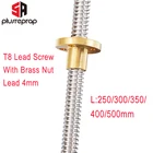 T8 наводимый винтовой стержень диаметр 8 мм Шаг 2 мм вести 4 мм длиной 400 мм 500 мм трапециевидныый винтовой стержень с резьбой с латунной гайкой для RepRap 3D-принтеры z оси 3d принтер экструдер