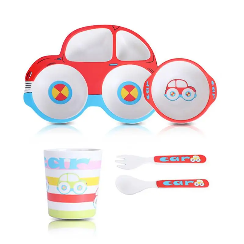 

Bamboo Fiber Tableware Set Children Cartoon Car Kids Food Container Placemat Dishes Plate Bowl Tableware Safe Non-toxic