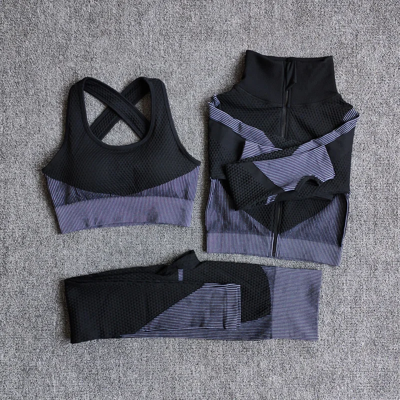 

Women Sport Yoga Suit Seamless Yoga Sets Long Sleeve Clothing Female Sport Gym Suits Wear Running Clothes