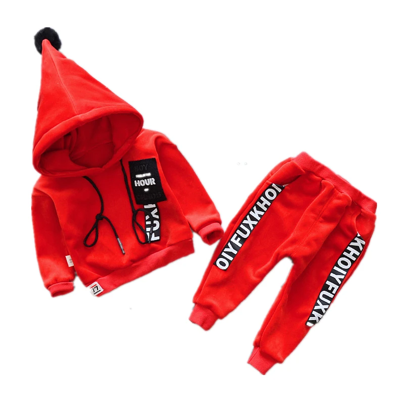 Red clothing set Одежда для маленьких девочек комплект одежды для маленьких мальчиков, костюмы из рубашки с капюшоном и штанов разные спортивные костюмы из флиса для малышей Возраст от 1 до 5 лет - Цвет: Red clothing set