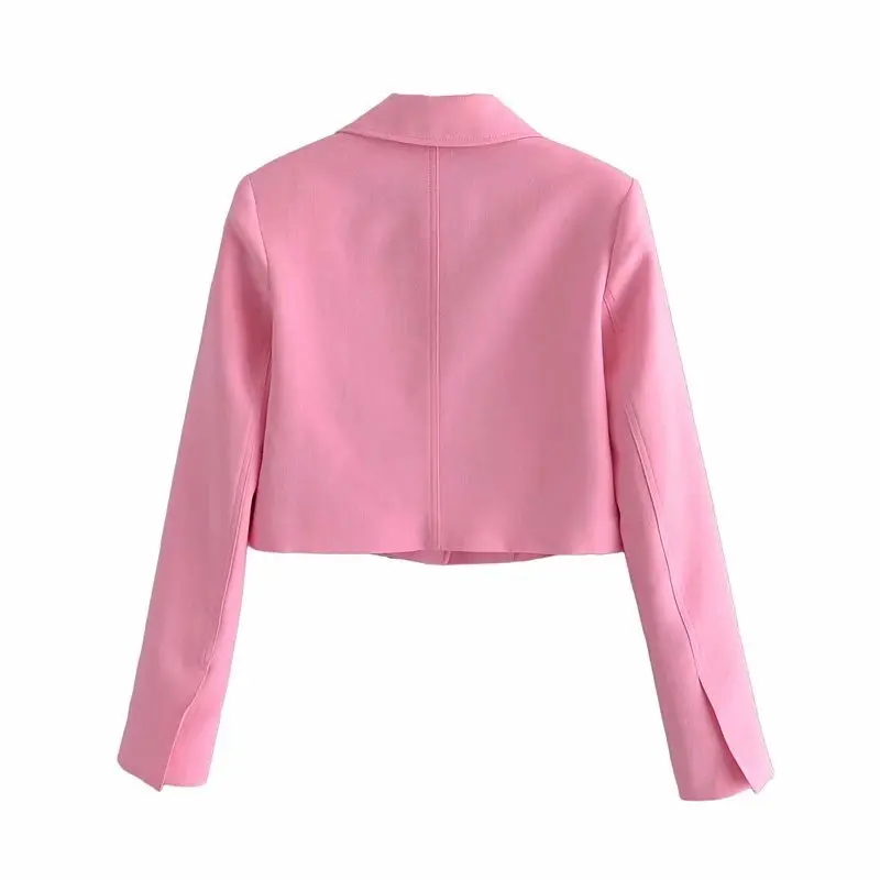 

ZA Women Summer Blazer Jacket 2021 Solid Single Button Coat Notched Vintage Long Sleeve Female Outerwear OL Chic Tops