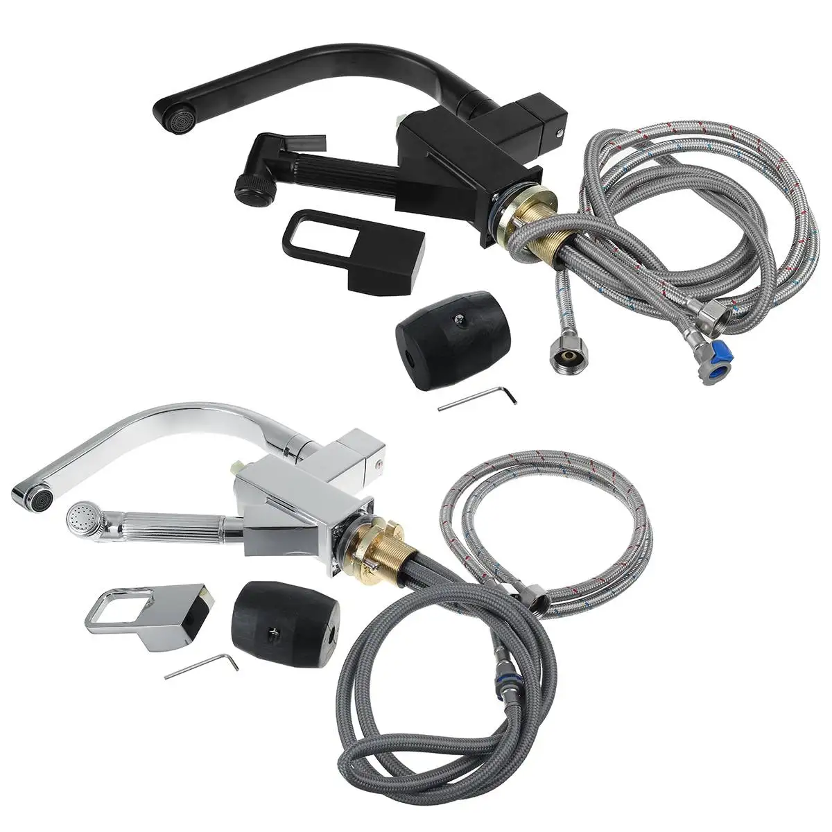 

NEW Kitchen Faucet Sink Mixer Taps Cold And Hot 360Swivel Spout With Pull Out Spray Basin Faucets & 2 Hose