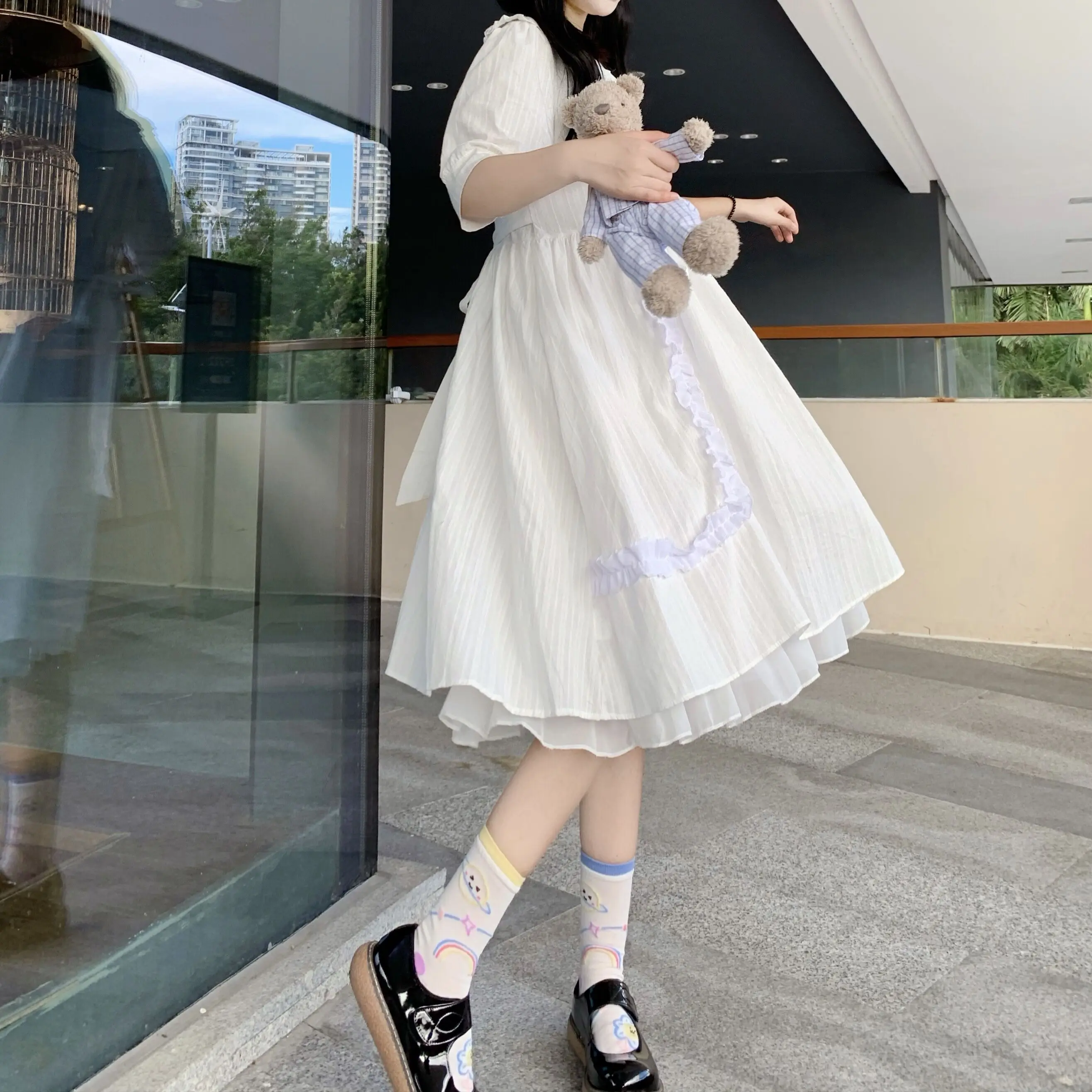 Женское платье с кукольным воротником белое в японском стиле свободное