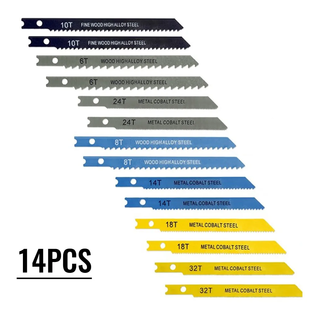 

14pcs Jigsaw Blades Set Assorted U Fitting Metal Plastic PVC Wood 90mm 100mm Blade For Black Decker With Slope Of The Jagged