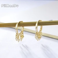 pilmandu rhombus short tassel earrings s925 sterling silver circle hoop earrings for women gold color jewelry wholesale