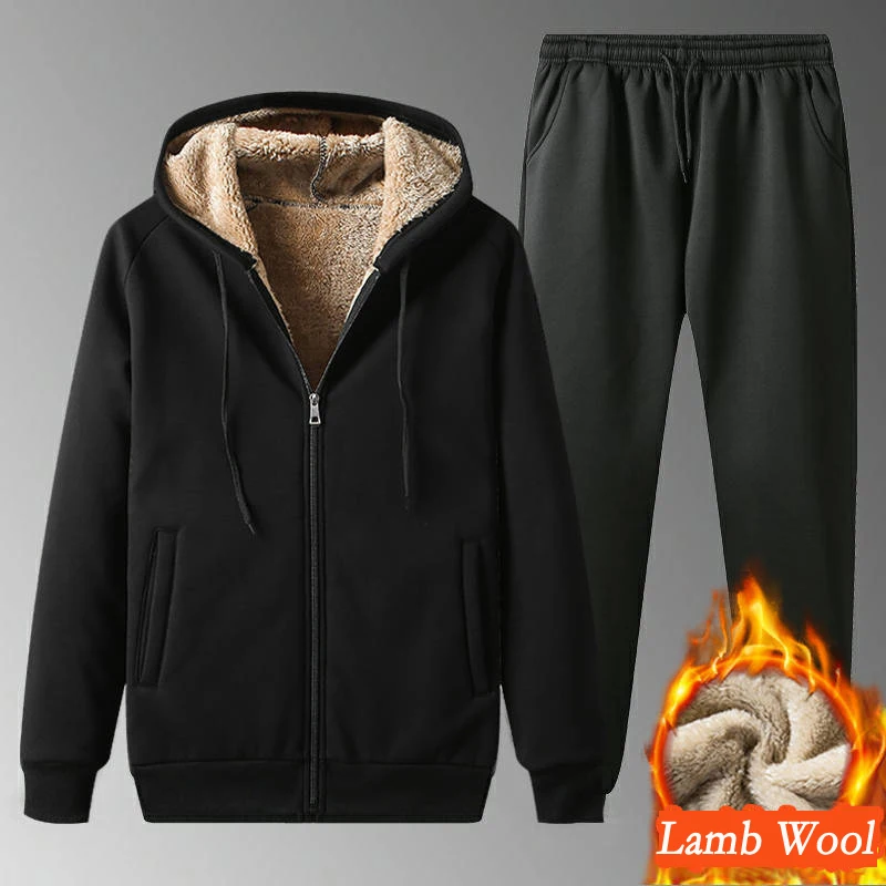 

2021 Men's Mens Sportwear Sets Tracksuit Winter Thick Warm Running Set Sports Suit Velvet Super Comfortable Sports Set Warm