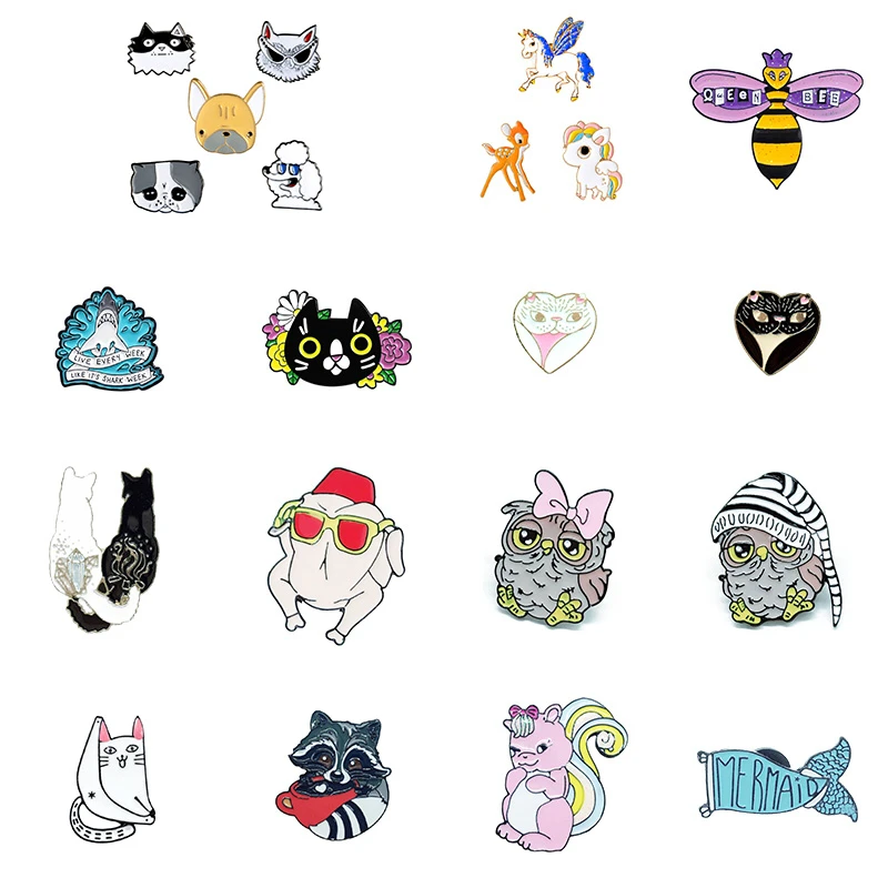 Металлическая эмалированная брошь в виде животных милая птица-кошка пчелы белка