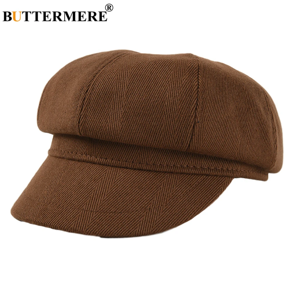 

BUTTERMERE Vintage Corduroy Newsboy Cap Women Winter Hat Herringbone Octagonal Cap Camel Brand Ladies Beret Hat