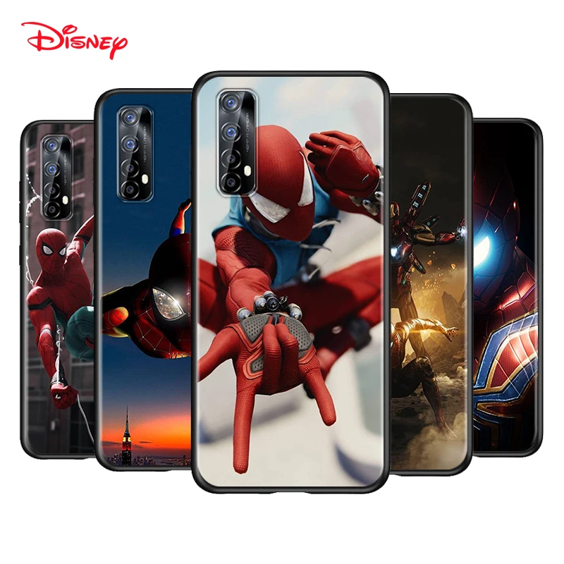 

Silicone Black Cover Spider Man Iron Man For Realme 2 3 3i 5 5S 5i 6 6i 6S 7 Global X7 Pro 5G Phone Case Shell