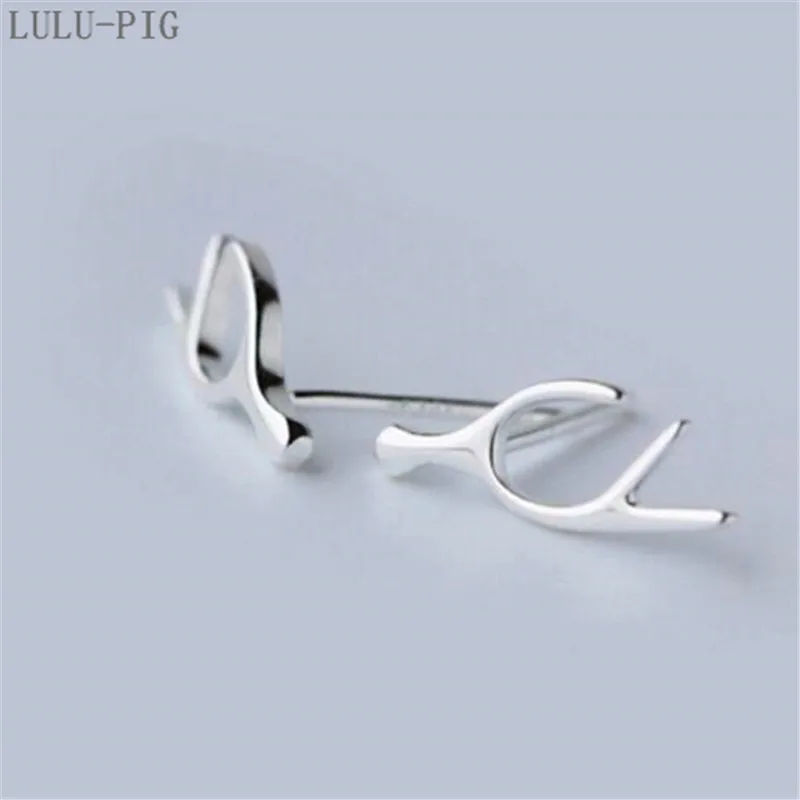 LULU-PIG, Стерлинговое Серебро 925 пробы, серьги-гвоздики, Корейская версия, простая Мода, оленьи рога, серебро, милые веточки, персональные женские серьги-гвоздики E0123