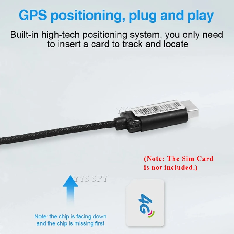 

Mini GPS Tracker Charging Cable with Android Type-C iPhone 3Interface SIM Card Voice Recorder APP Remote Listen Callback Locator