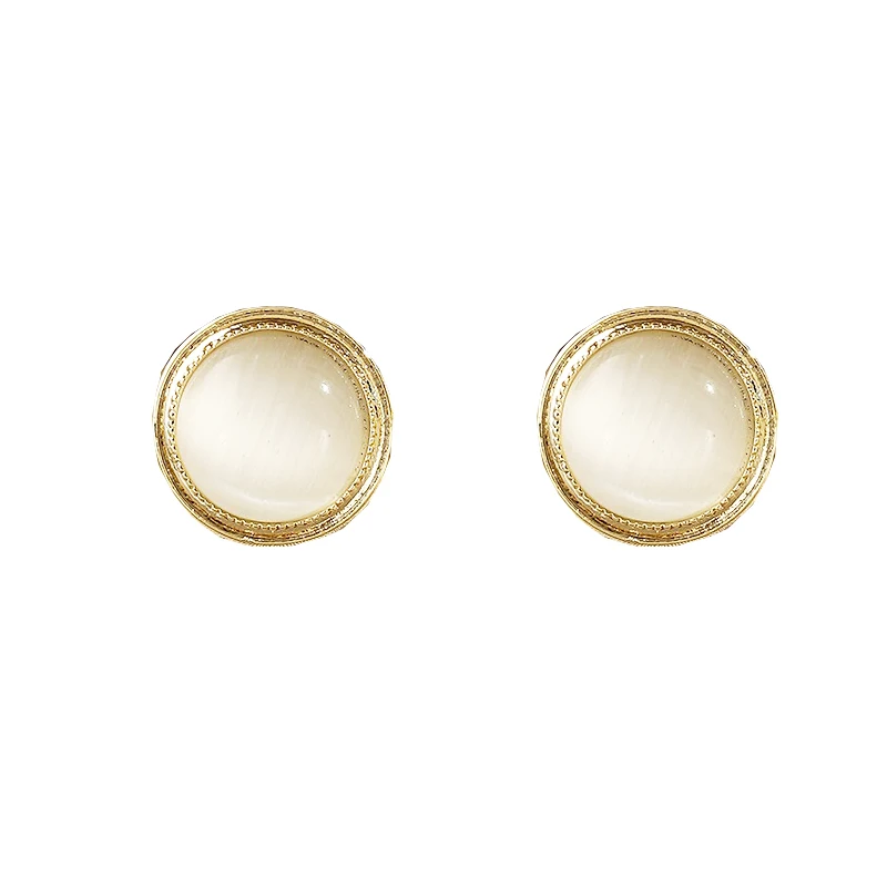 

Simple and Exquisite Round Opal Gold Stud Earrings For Woman 2021 Korean Fashion Jewelry Student Party Girls' Luxury Earrings