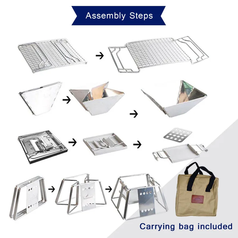 Портативный гриль для барбекю на древесном угле складной уличный из нержавеющей